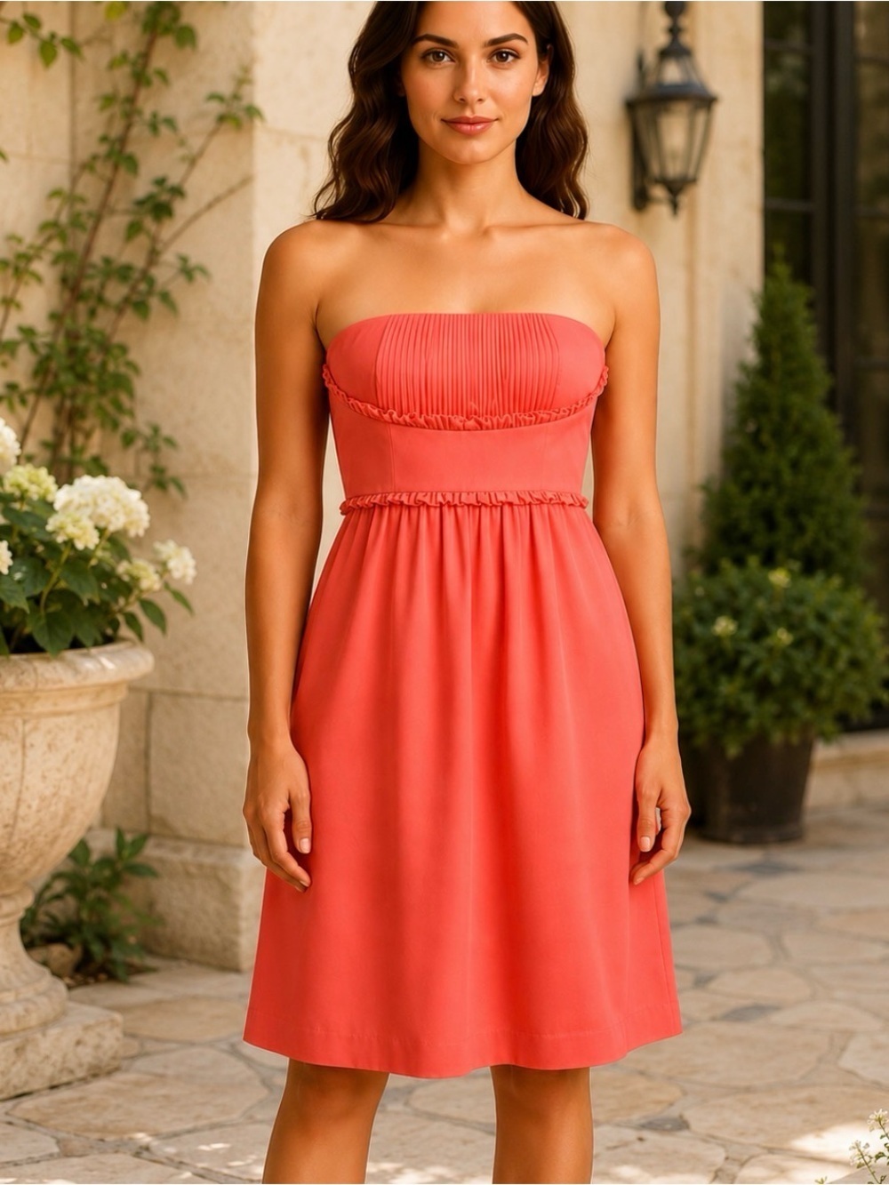 BCBGMaxAzria Watermelon Pink Strapless Cocktail Dress Pleated NWT Size 4